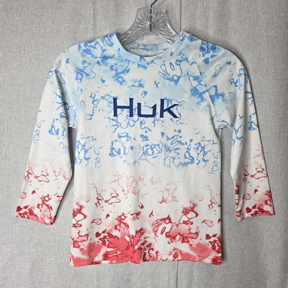 Huk Kids Pursuit Fishing Shirt Youth YXS Long Sleeve Patriotic UPF Protection